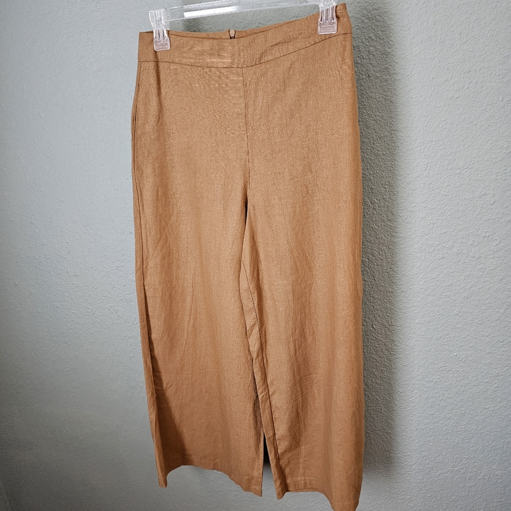 Lush Wide Leg Culotte Pants Linen Blend Brown Size S Pockets High Waist